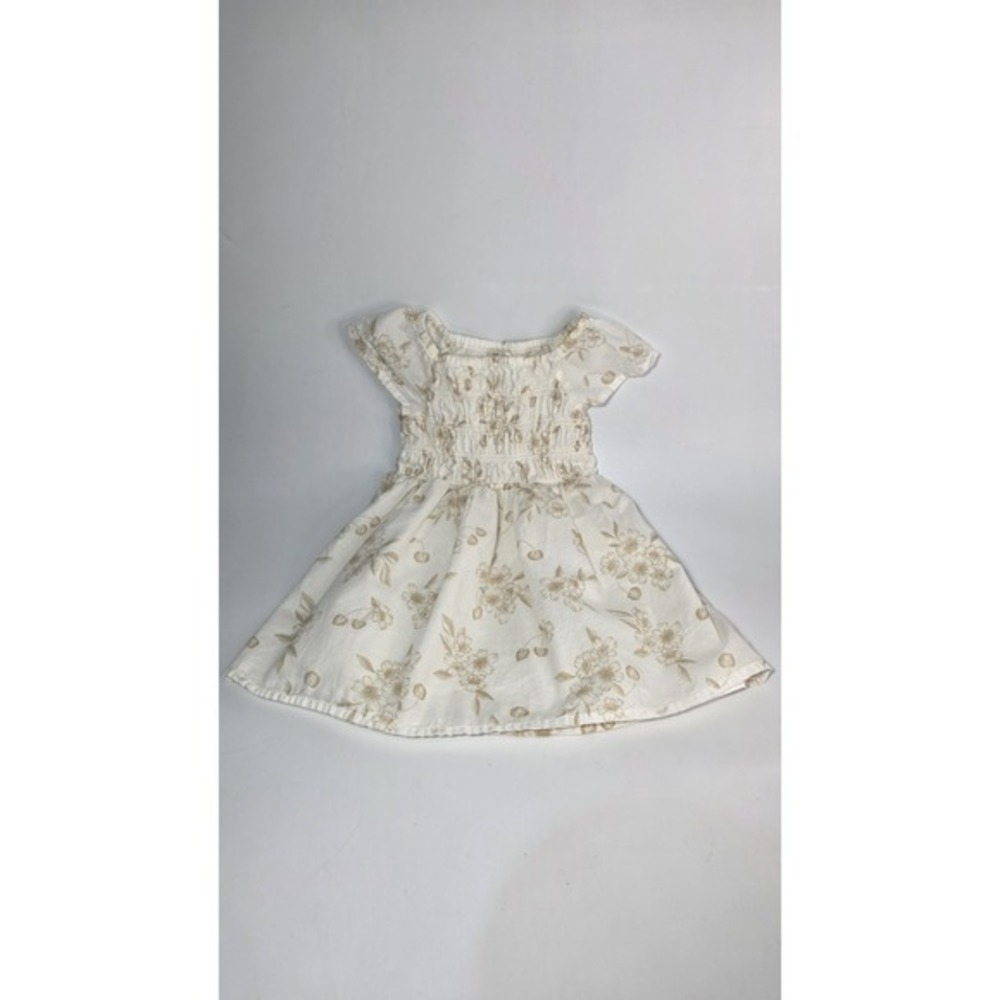100% Cotton‎ Oshkosh Baby Girl Size 18M Cap Sleeve Floral Cream Dress Lined - Picture 2 of 6